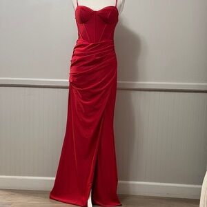 Windsor Elegant Red Strapless Evening Gown